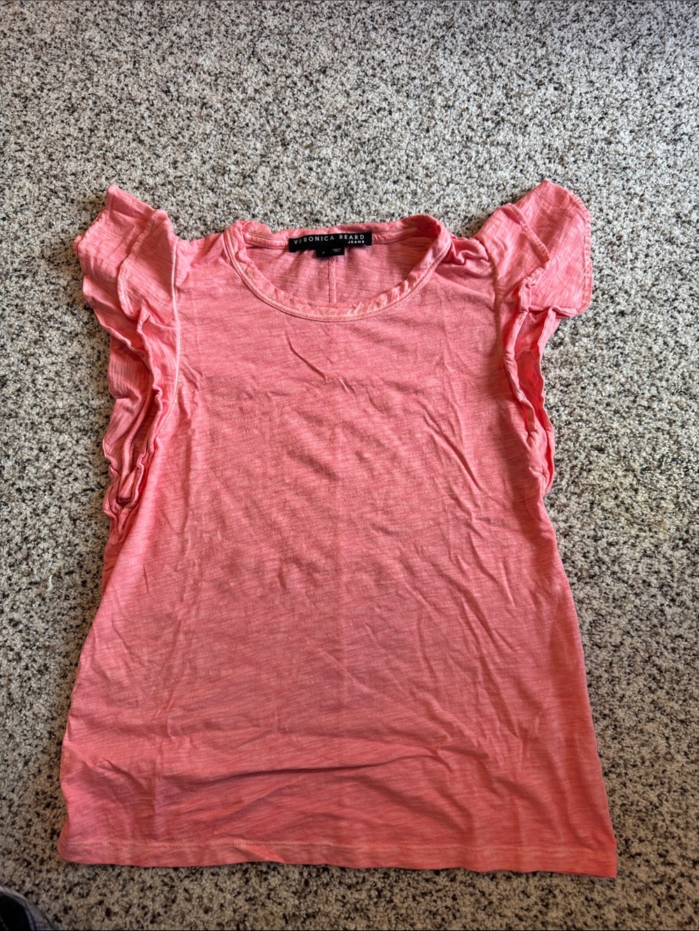 Veronica Beard Bea Ruffled Tee in Coral. Size small.